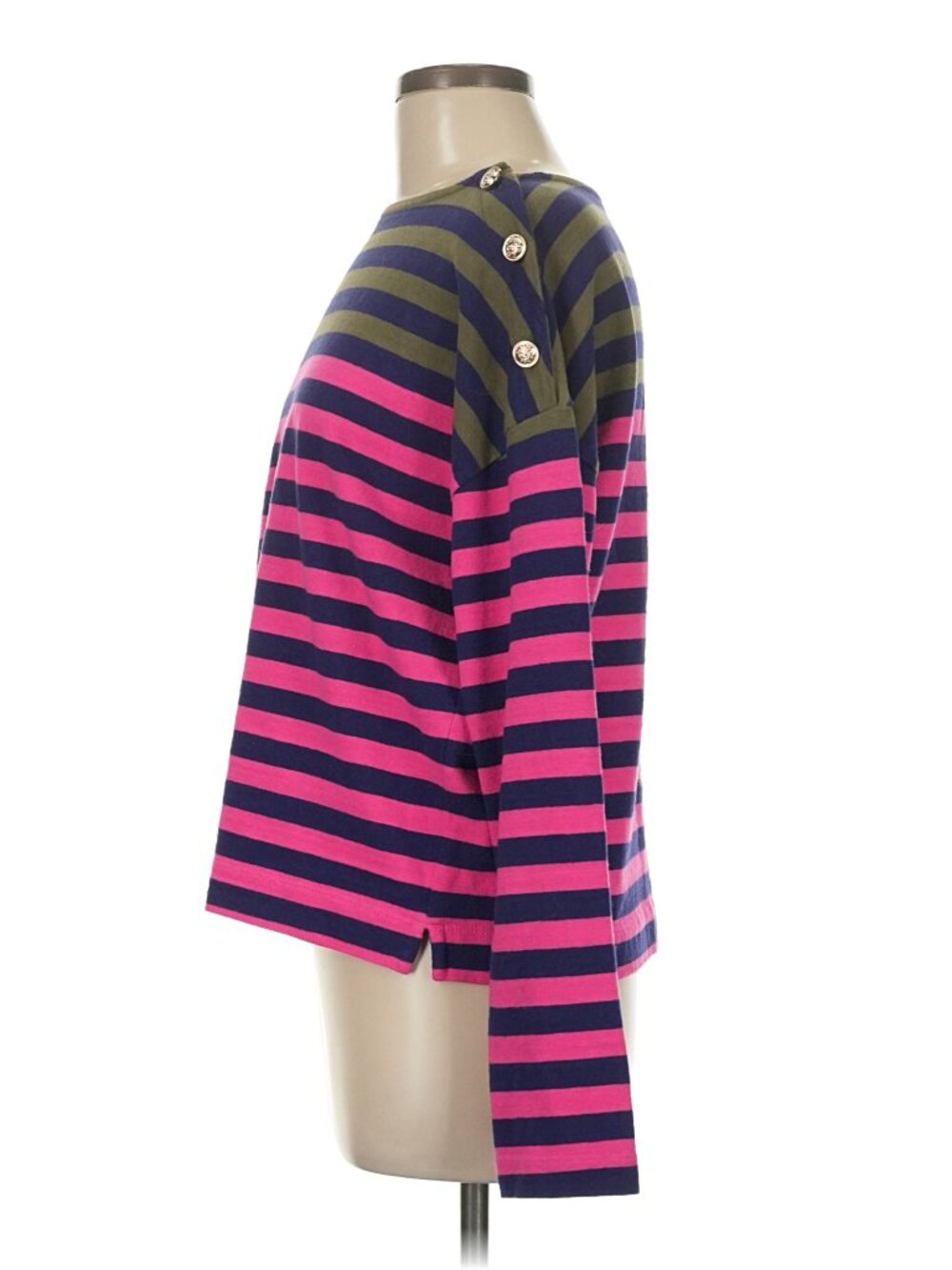 Loft Women's Knit Top Size L - Pink/Army Green/Navy Striped - Picture 3 of 7